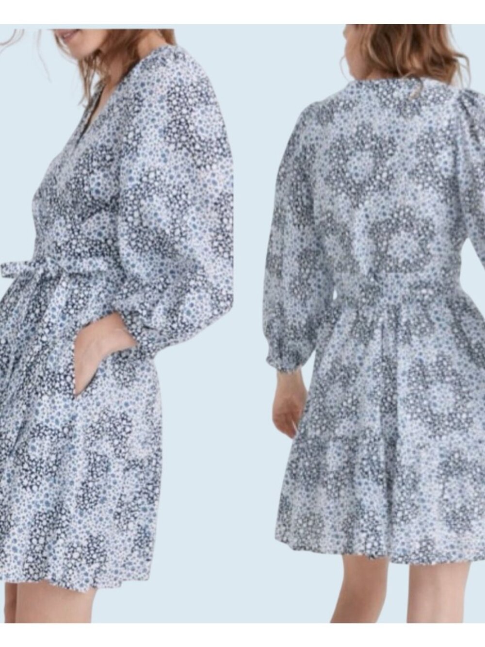 MADEWELL Crinkle Wrap Floral Puff Sleeve Mini Dress Sz 6